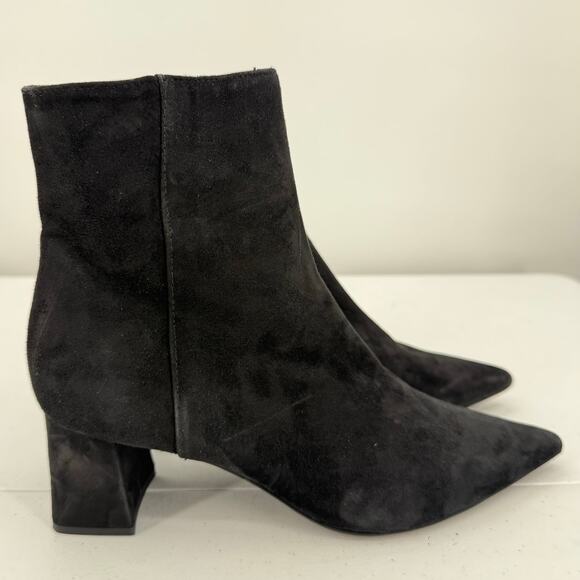 AGL Women's Mimma Black Pointed Toe Block Heel Suede Leather Bootie Size 37.5 - Picture 1 of 13